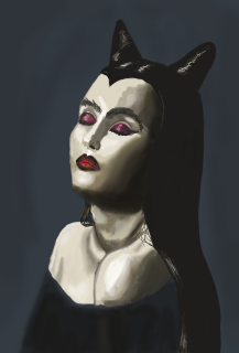 Bust of a goth woman with dark red makeup